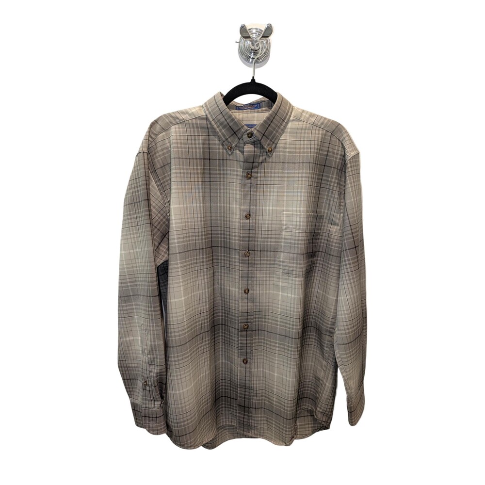 Vintage Sir Pendleton Worsted Wool Gray Plaid Shirt M Button Down Made in Mexico